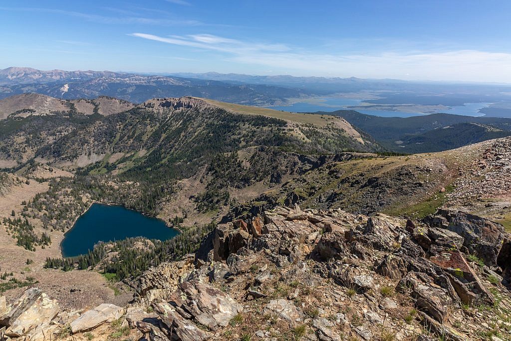 Looking east from the summit towards Hegben Lake.  It turns out Sheep Lake looks like a giant heart from above. If you were to follow Cedron Jones’ route you’d follow the ridge around to Coffin Mountain and descend its north ridge back to the trail.