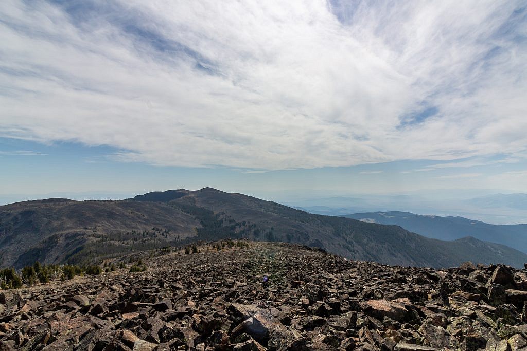 View of Crow Peak from the summit of Elkhorn Peak. The traverse between the two peaks is definitely the highlight of the hike and the route should be fairly obvious.